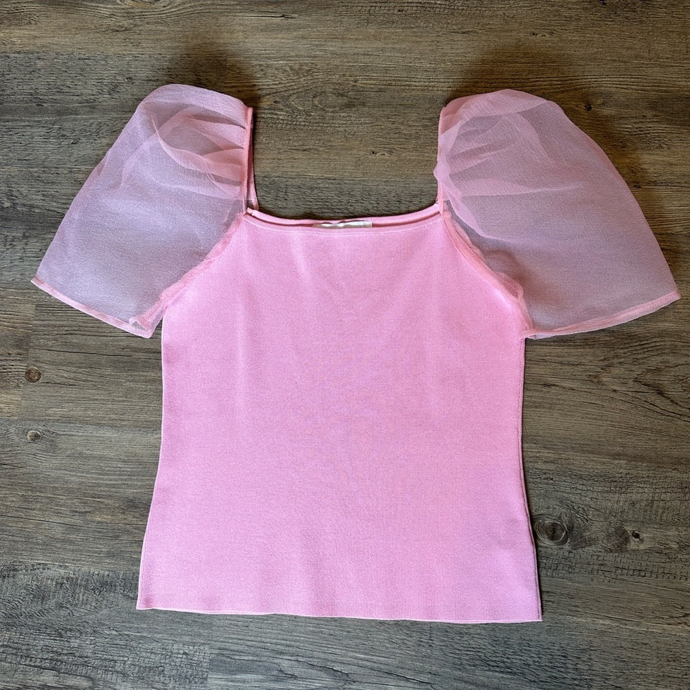 Endless Rose. Light Pink Sheer Sleeve Blouse